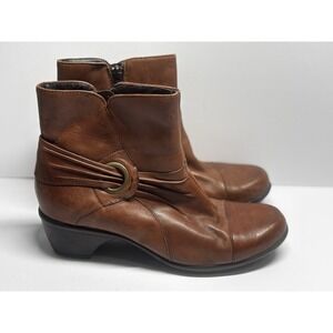 Clark's‎  Bendables Brown Leather 9M Ankle Boots Side Zip Women's